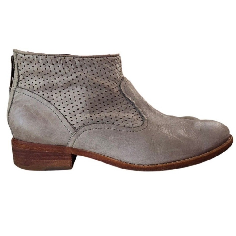 Johnston & Murphy Womens Gray Leather Perforated Ankle Bootie 78-51115 Size 9M
